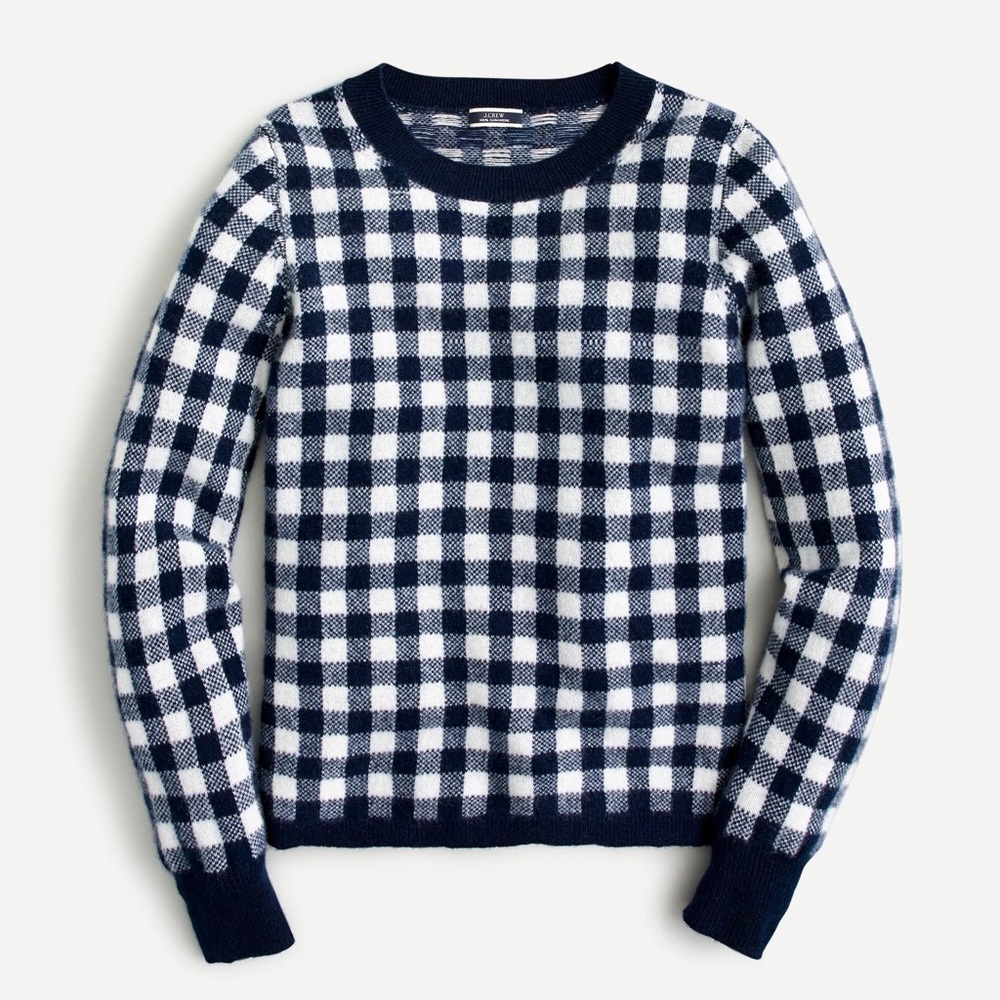 J. Crew Cashmere Crewneck Sweater in Gingham